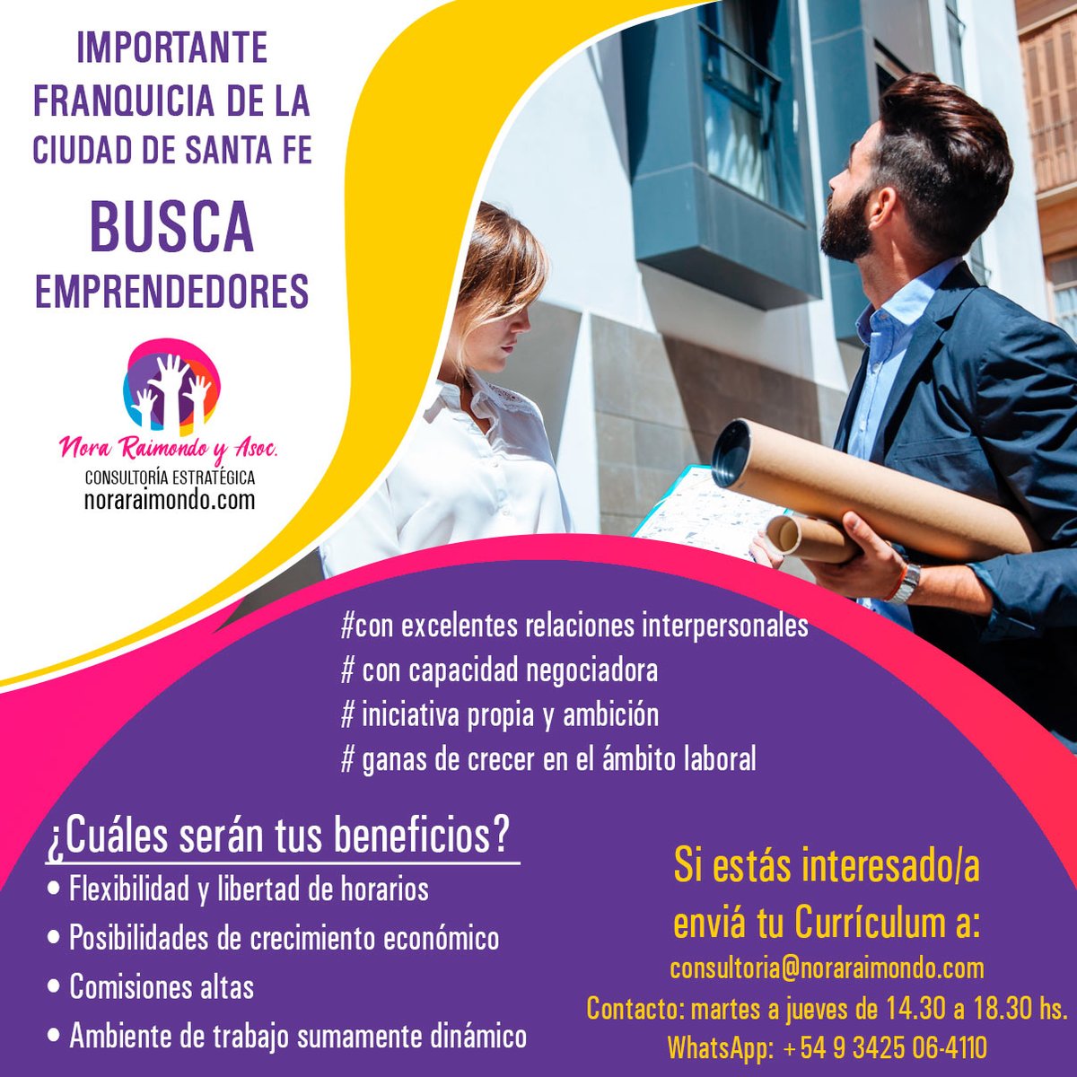 AsocNora's tweet photo. IMPORTANTE FRANQUICIA DE LA CIUDAD DE SANTA FE BUSCA EMPRENDEDORES

Con las siguientes características: 

• excelentes relaciones interpersonales
• capacidad negociadora
• iniciativa propia y ambición
• ganas de crecer en el ámbito laboral. https://t.co/O20KTvLQRQ