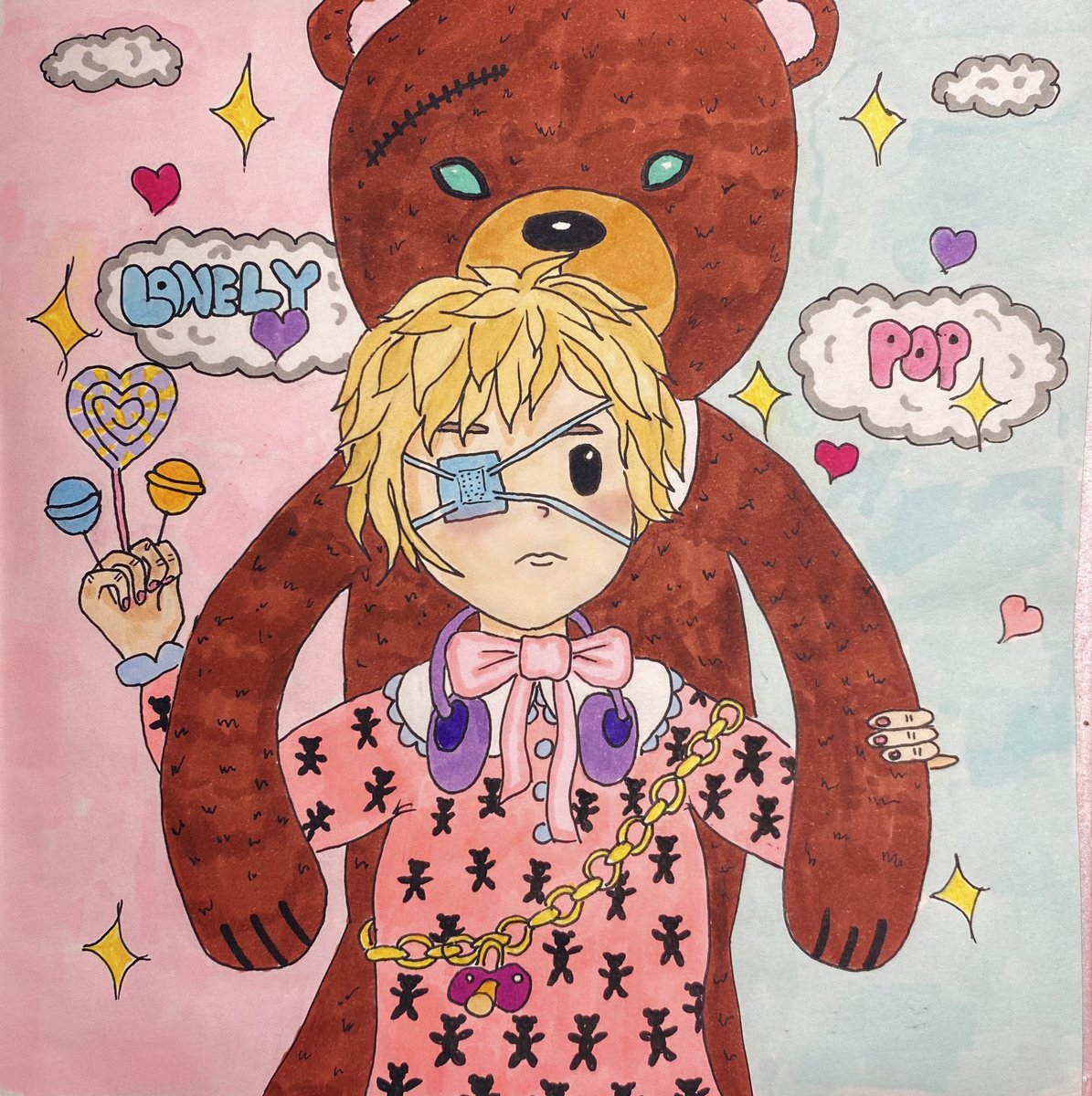 AvroraLora's tweet photo. sometimes we feel lonely and vulnerable , it's good to have a loyal teddy friend 😓💜🧸

this is my first art for @LonelyPopNFT  I hope you like it

@0xstudio 
@BushRobins 

#LonelyPopFanArt https://t.co/mw2ZHbQbjo