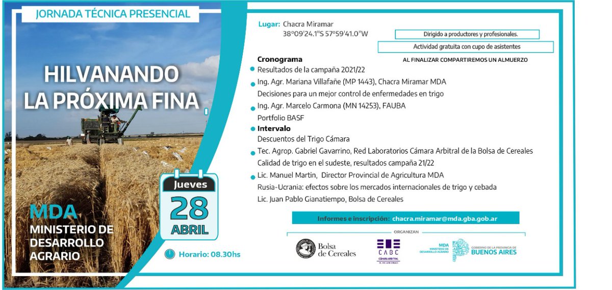 Los invitamos a participar de la Jornada Técnica Presencial  Hilvanando la Fina que realizaremos en nuestra Chacra.
Cupo limitado

📌 28 de abril
🕗 8.30 hs
📍 Chacra Experimental Miramar
📩 chacra.miramar@mda.gba.gob.ar