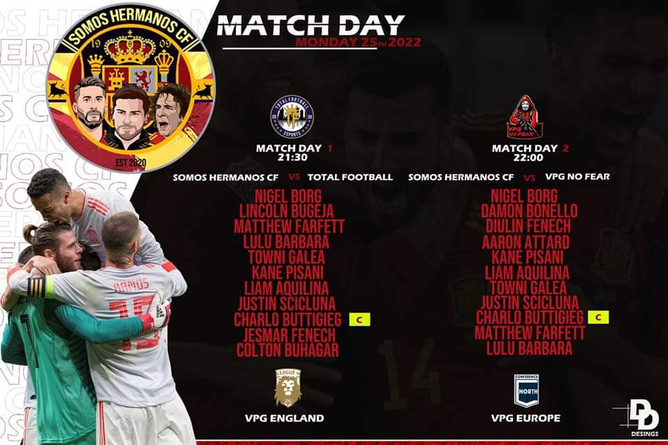 Hermanos_Somos's tweet photo. ‼️ MATCHDAY ‼️

VPG England 
🕒 21:30 pm
Somos Hermanos vs Total football

VPG Europe
🕒 22:00pm
Somos Hermanos vs VPG No Fear 

@VPGEurope  | @OfficialVPG https://t.co/5gpWU4bKaS