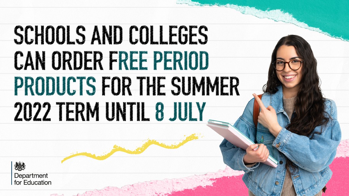 educationgovuk's tweet photo. Our scheme makes period products easier for young people to access, because no-one should have to miss out on education due to their period.

Schools and colleges can order online via @phsgroup until 8th July, with the scheme due to restart in September: https://t.co/BiML8onTiE https://t.co/xxd0169O3q