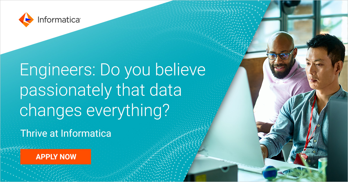 Informatica's tweet photo. Engineers: Want to be part of an innovative, global team creating award-winning cloud data management solutions? We're hiring 30+ engineers in 30 days. Come thrive at Informatica!
Apply Now: https://t.co/ml6LAWj62T
#Engineers #WeData #NowHiring https://t.co/6mf8sXiSFp