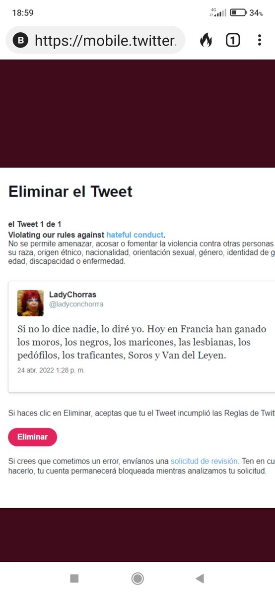 A <a href="/ladyconchorrra/">LadyChorras</a> le ha castigado el pajarraco 12h por este tweet.
#StopCensuraTwitter