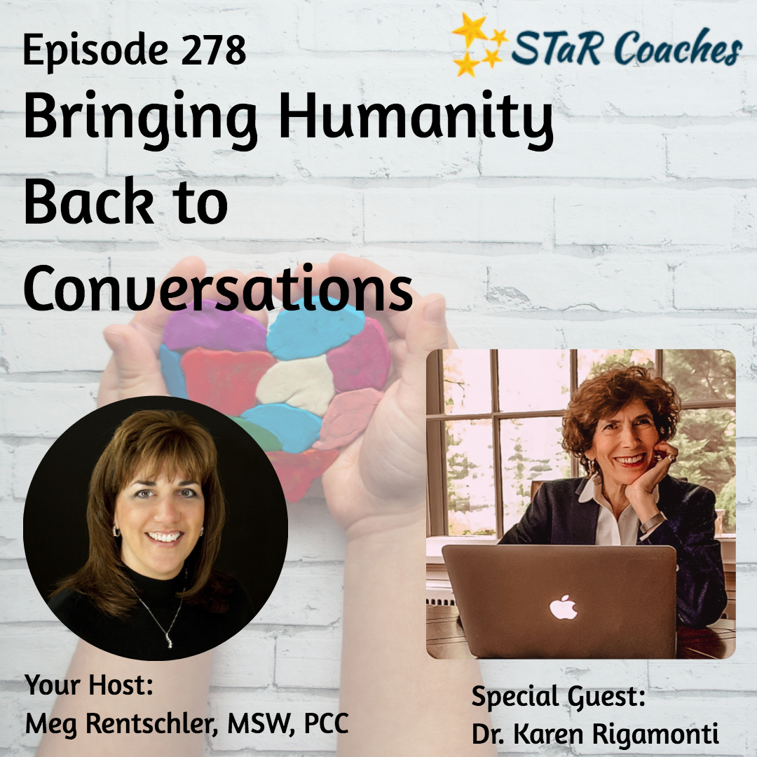 Dr. Karen Rigamonti joins the STaR Coach Show to discuss human connection and engagement.  As we re-engage with one another after 2 years of being “virtually connected” how do we bring humanity back to our conversations?  ed.gr/d1dyg
#starcoachshow #coaching