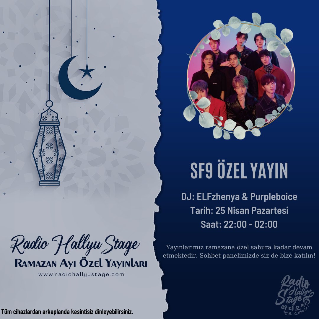 SF9 ÖZEL YAYIN | SF9 SPECIAL BROADCAST

🗓️ Tarih/Date: 25.04.2022
⏰ Saat/Time: 22:00 - 02:00 (TR) 
📌  radiohallyustage.com

Sohbet panelimizde buluşalım ~ 💙
<a href="/sf9teamtr/">SF9 Team Turkey</a> #SF9