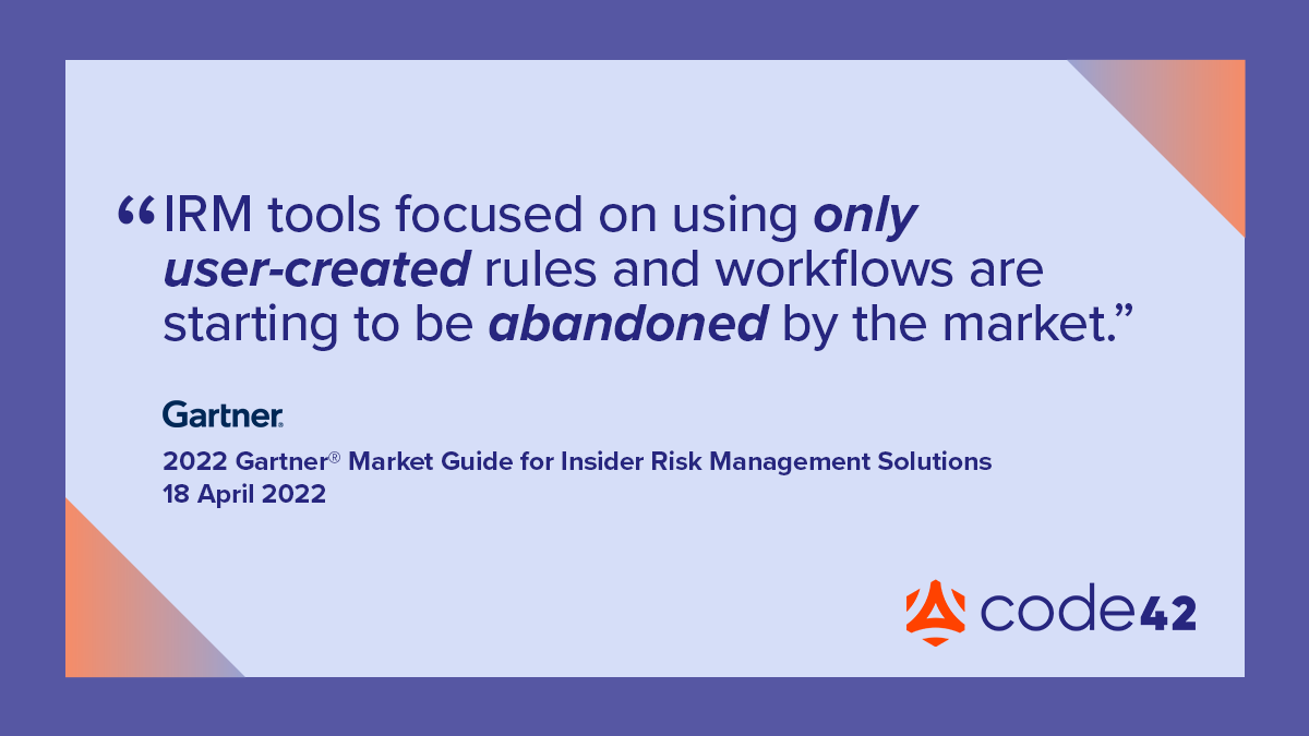 code42's tweet photo. “This market consists of tools and solutions to monitor the behavior of employees, service partners and key suppliers working inside the organization, and to evaluate whether behavior falls within expectations of role and corporate risk tolerance.” https://t.co/02DIbRvYhV https://t.co/YsMLXORblO