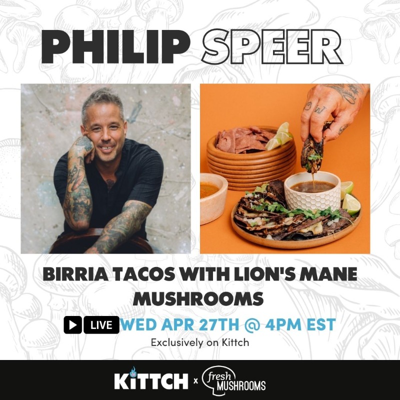 MushroomCouncil's tweet photo. It's our final week of #EarthMonth on Kittch - and it will not disappoint! Join us for a stellar line up of Sicily Sierra, Philip Speer, Seamus Mullen and Spike Mendelsohn. 

See you over on @kittch! 👉
