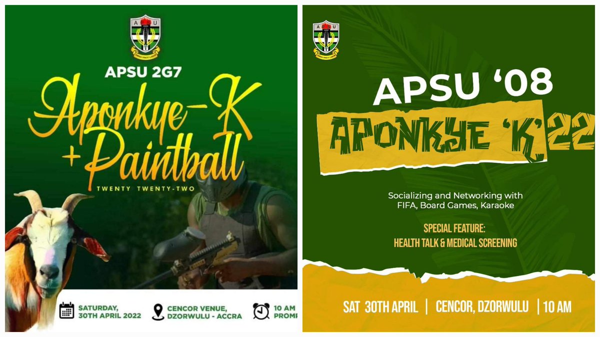 You cannot miss this! 2 for 1 paa! 07 and 08 😅

#APSU #aponkye22 #augusco
#ghana #VGMA23 #Afara <a href="/APSU_94/">APSU</a> <a href="/apsu_worldwide/">Apsu_Worldwide</a> <a href="/Apsu2012/">ApSu_2012</a> <a href="/2016Apsu/">APSU 2016</a> <a href="/holychildsch/">Holy Child School</a>