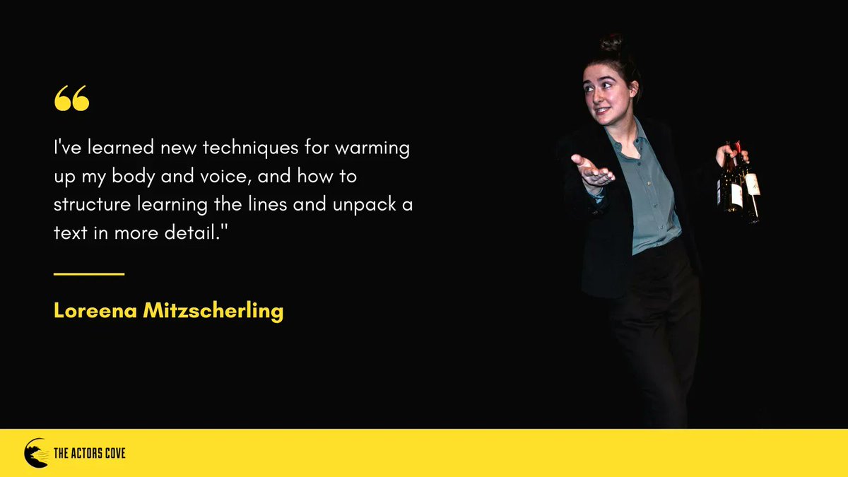 ActorsCove's tweet photo. "I've learned new techniques for warming up my body and voice, and how to structure learning the lines and unpack a text in more detail." - Loreena Mitzscherling
Join The Actors Cove today 👉 https://t.co/XRvik5teme
#actorstraining #fringetheatre #actorsoflondon #theactorscove https://t.co/QFXwHbe1Ck