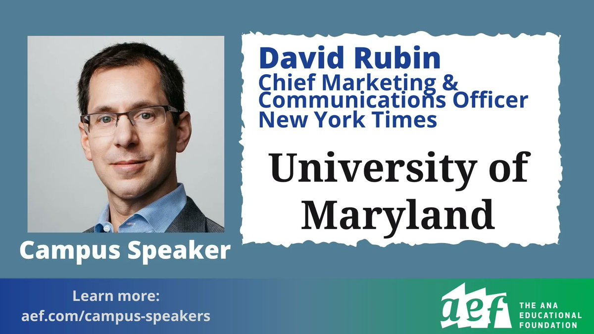 AEFNYC's tweet photo. David Rubin of @nytimes will speak with students from @UofMaryland about brand management today. #LearnWithAEF https://t.co/tABc6RjzQ5