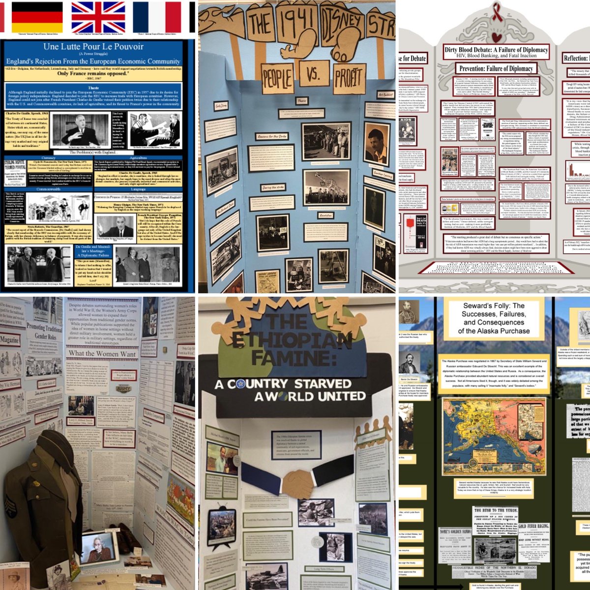 NCHistoryDay's tweet photo. There is also a fierce competition if our Senior Division for the Exhibit Design Special Prize! Here is a small selection of the senior exhibits being considered. Our judges have tough work ahead! #NHD2022 https://t.co/oXrKFMF9km