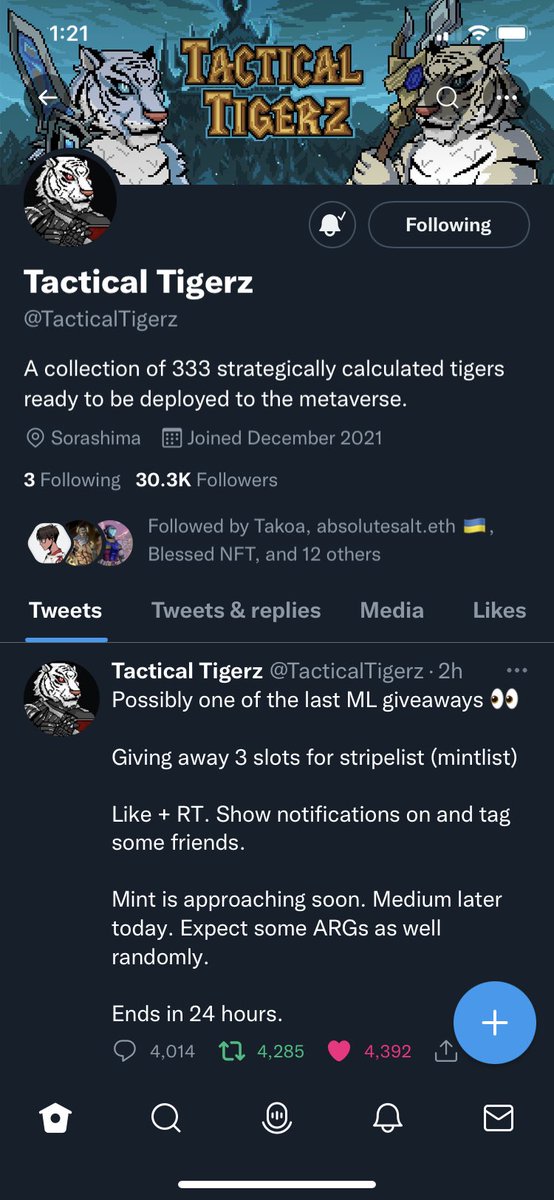 BlockchainQuick's tweet photo. @TacticalTigerz @BnichssNFT @CMOLLYNFT @rain_erik @BenPineault https://t.co/l6vpA6KOza