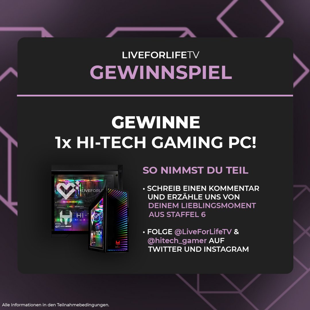 💜Gewinnspiel💜

Wir verlosen mit unserem Partner @hitech_gamer 
🎉1x Gaming PC! 

Wichtige Eckdaten zum PC 
- AMD Ryzen 7 5800X CPU 
- 32GB DDR4 RAM mit RGB 
- 1TB M.2 SSD + 3TB HDD 
- NVIDIA GeForce RTX 3070 TI OC - 8GB 

TNB -&gt; liveforlife.tv/Gewinnspiele/T…
Auslosung 30.4 im Stream