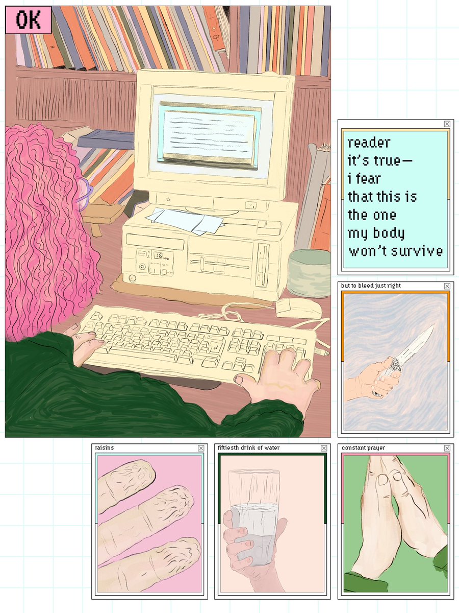 tenderness_lit's tweet photo. excerpt from "i hope this finds you well" by @caseylikekc

"it’s true—i’ve been absentee. less working more eating my own shit than groceries    all the raisins my fingertips have become look sweeter by the second"

https://t.co/2is5xndaD1 https://t.co/k6iRk41qyT