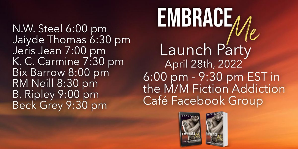 BeckGreyWrites's tweet photo. 2.5 days til Embrace Me is live! To celebrate I'm hosting a party. Come join us for giveaways and great reads! #mmromance #EmbraceMe #queerauthor #LGBTQRomance https://t.co/AgcAH7bPj5