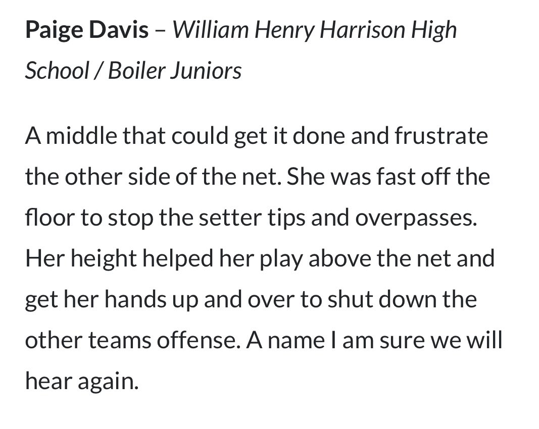 TAVCRecruiting's tweet photo. It was a great evening at the @PrepDig Adidas Naptown Jamboree Showcase! 

Check out the top performers from the class of ‘24 from @BoilerJuniorsVB! ⤵️

⭐️ Paige Davis, 16 Black

⭐️ Alaina Clary, 16 Black

⭐️ Lindley Martin, 16 Black

⭐️ Anna Elkin, 16 Black https://t.co/bnmoEspNDb