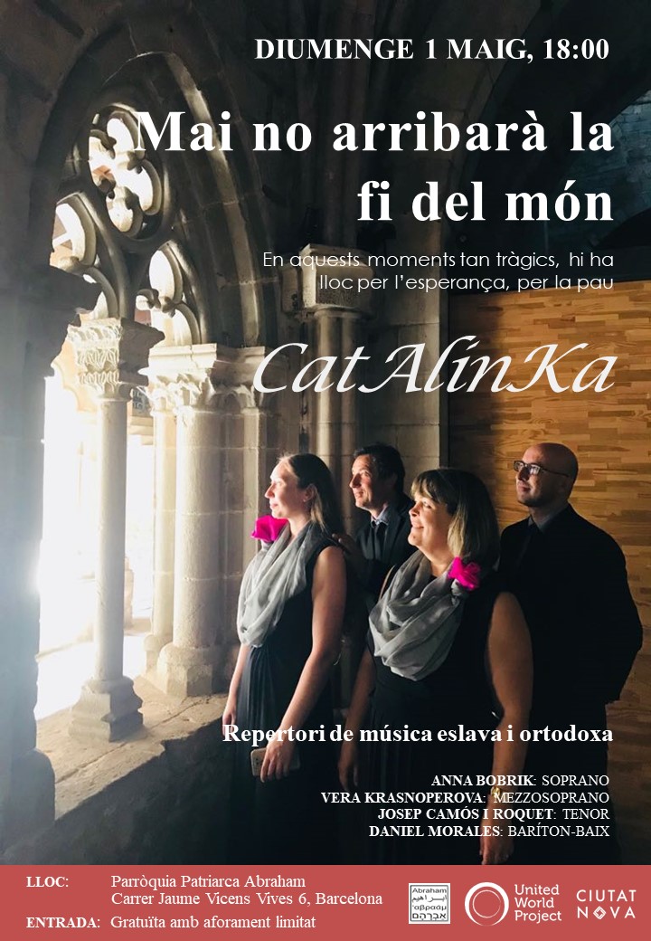 revistalar_cat's tweet photo. 📣Catalinka, format per dues russes i dos catalans, vol expressar que la d'Ucraïna no és una guerra entre pobles, que la convivència és possible i hi ha lloc per l’esperança. Diumenge 1 de maig -18hs-, a la parròquia Patriarca Abraham de Barcelona. #pau #SMU https://t.co/sI3xSfiT7D