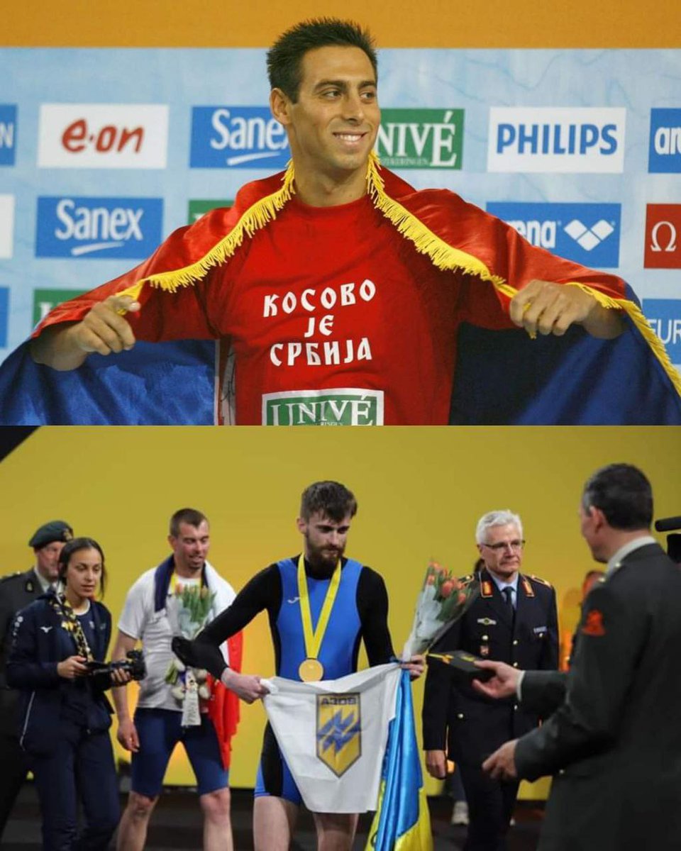 bogdan_zimonjic's tweet photo. Српски пливач Милорад Чавић лишен медаље 2008. у Холандији због мајице са натписом Косово је Србија. 

2022. године у истој тој земљи, Украјински спортиста без икаквих проблема носи заставу Азов батаљона. https://t.co/aV0ZLLMHSO