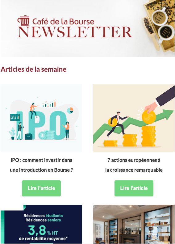 cafedelabourse's tweet photo. Notre #newsletter Café de la #Bourse est sortie ! Découvrez comment #investir dans une #IP0, 7 #actions européennes à la croissance remarquable, pourquoi investir dans les résidences services Vinci Immobilier !
https://t.co/PfgFxwkhoC https://t.co/Twcv2mOd9D