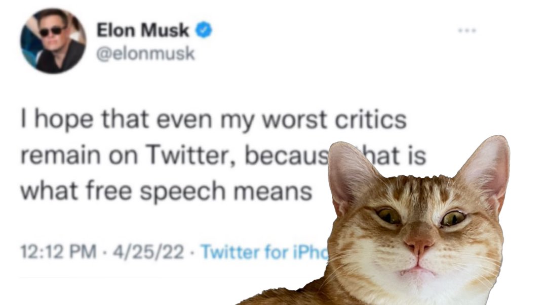 Screenshot of a tweet from Elon Musk on April 25, 2022. It reads 
I hope that even my worst critics remain on twitter because that is what free speech means
