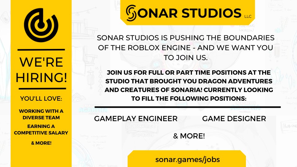 Sonar_Games's tweet image. Sonar is hiring talented Gameplay Engineers &amp;amp; Game Designers to help embark on our newest upcoming titles Winds of Fortune and Tasty Farms! ⚠🛠

Apply to our positions here: sonar.games/jobs

#Roblox #RobloxDev #WindsOfFortune