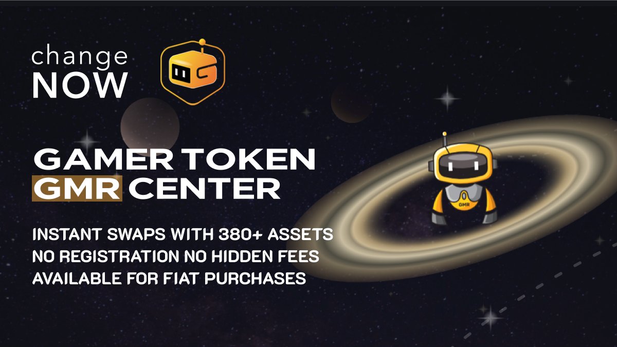 ChangeNOW's tweet photo. $GMR is available for lightning-fast exchanges and fiat purchases!

@GMRCenter aims to bring the gaming community together – a token by gamers, for gamers 👏

Instantly buy and sell #GMR – even with a credit card:
https://t.co/Sft8nsYSsl https://t.co/Q18mHfWGIx