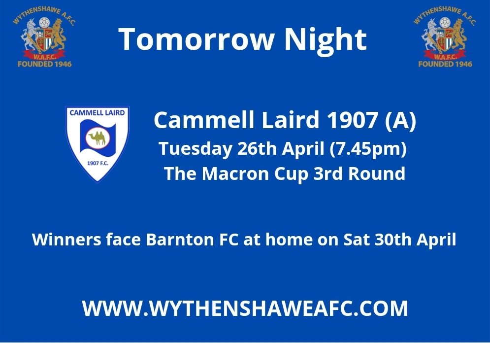 The first team are back in action tomorrow night against @cammelllairdfc

Shane and the boys are ready!

Are you?

Let's get as many of the Ammies Army over to the Wirral as possible (message us if you need to car share)

#ammiesfamily #communityclub #prideofwythenshawe