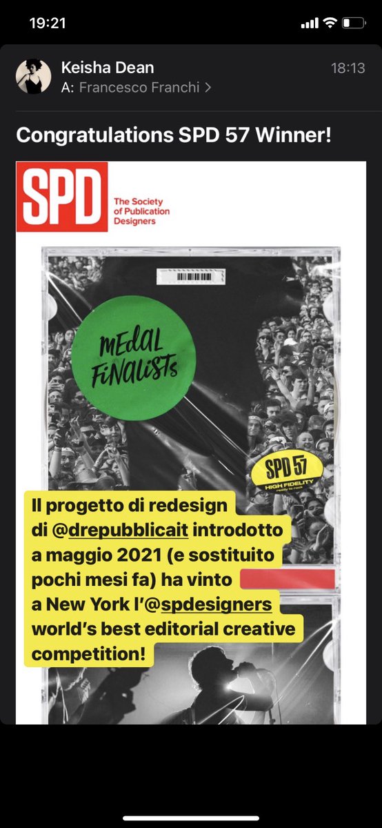 Il progetto di redesign di D di <a href="/repubblica/">Repubblica</a> introdotto a maggio 2021 (e sostituito pochi mesi fa) ha vinto a New York l’<a href="/SPDtweets/">The Society of Publication Designers (SPD)</a> world’s best editorial creative competition!