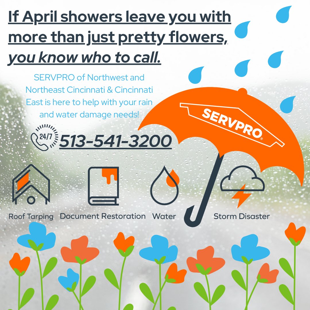 Rain showers help the pretty Spring flowers bloom, but can sometimes bring unexpected damages, too! Our crews are Here to help® with whatever these April showers may leave you. (Besides flowers!)

Call us for water and storm damage restoration! ⛈ 513-541-3200