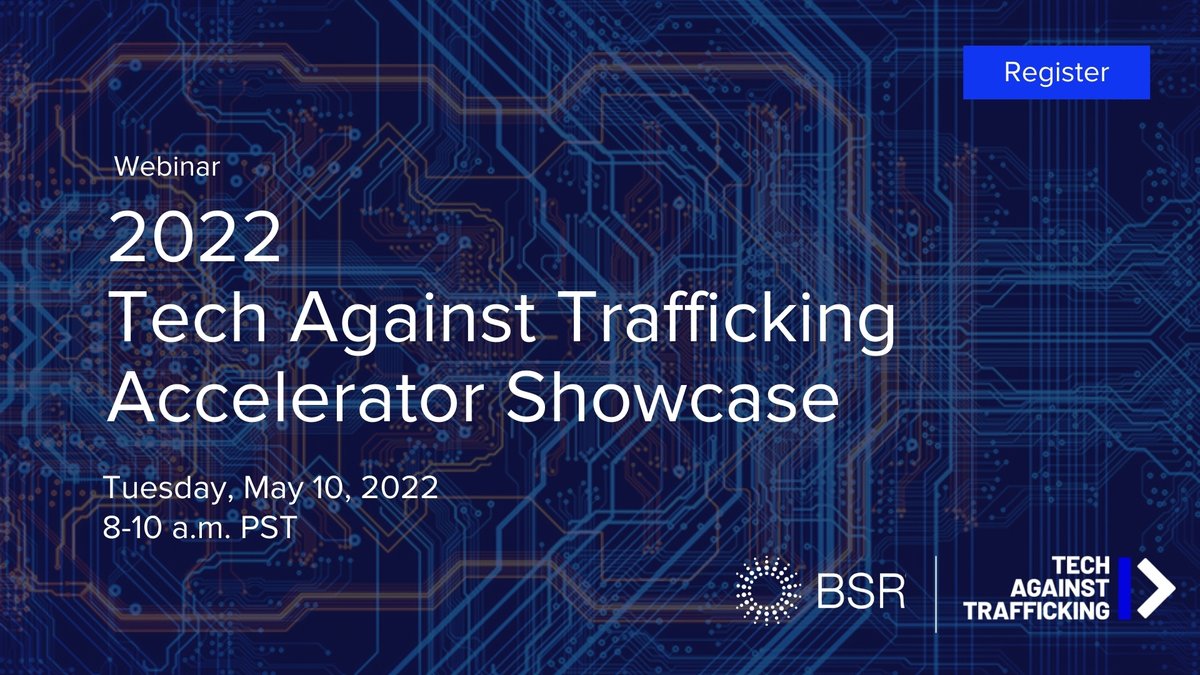 Join us! Learn from recent Tech Against Trafficking Accelerator participants about tech tools that can be used in the fight against human trafficking. All are welcome.
Register here: bsr.org/en/events/view… 
#Tech4Good #trafficking