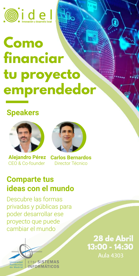 Este jueves, gracias a la genial idea de <a href="/martaoleac/">Marta Olea</a>, tenemos en la <a href="/ETSISIupm/">ETSISI UPM</a> a la 1 de la tarde una conferencia sobre búsqueda de financiación de proyectos por parte de <a href="/idelsl/">IDEL (Innovación y Desarrollo Local)</a>, la que es muy recomendable para dar futuro a nuestras ideas 🚀