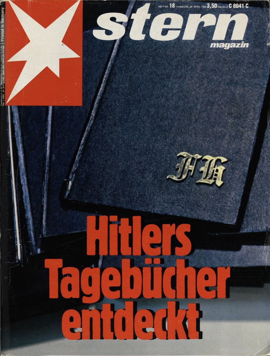 Arefuwe's tweet image. #OTD-25.04.1983: Im Verlagshaus Gruner + Jahr gibt die Illustrierte #stern bekannt, nach 3 J. Recherche seien „Hitlers Tagebücher“ gefunden worden. An der #Echtheit könne nicht gezweifelt werden, die #Geschichte müsse neu geschrieben werden. #Fake
mehr: aref.de/kalenderblatt/…