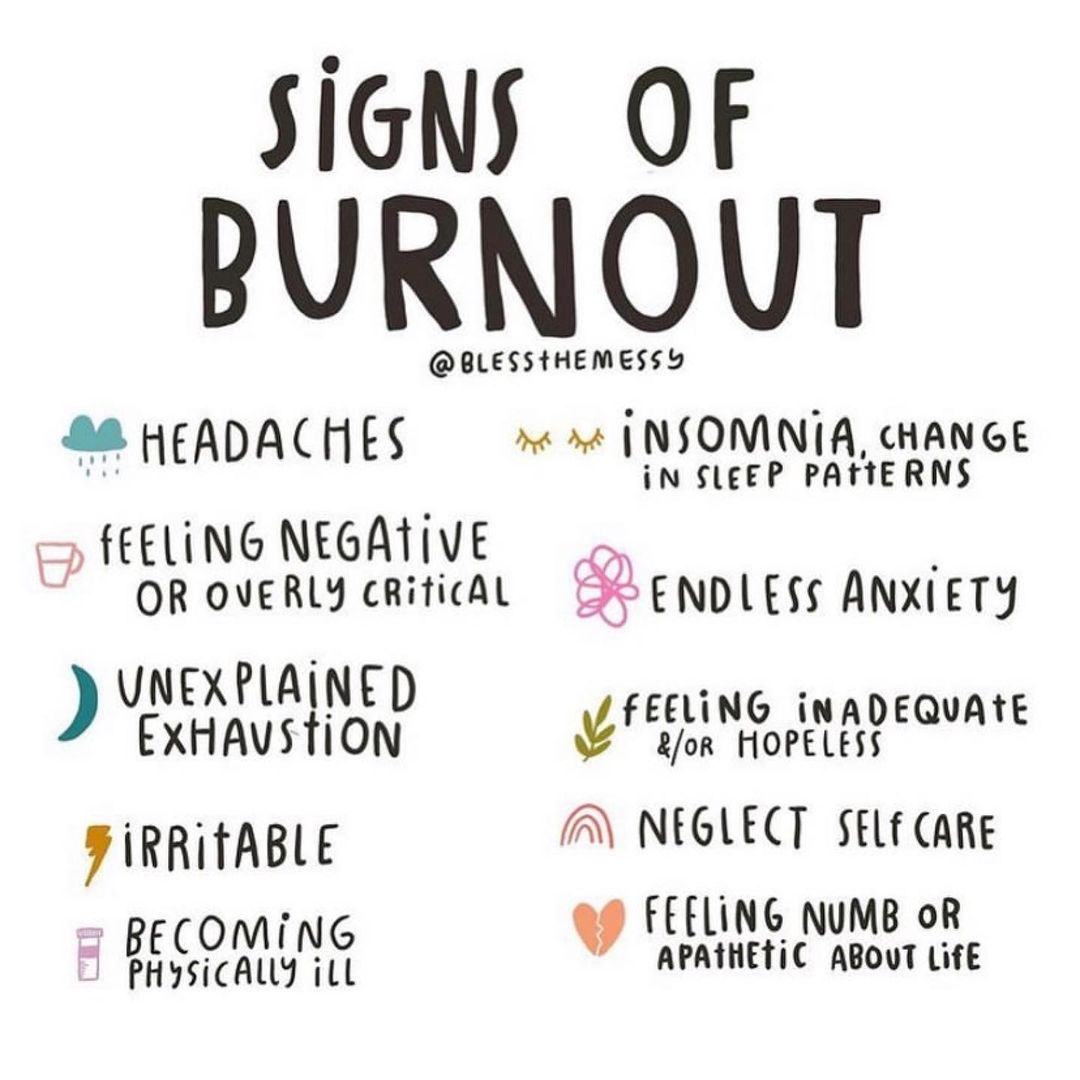 YoungMindsUK's tweet image. A big part of self-care is knowing when you're starting to feel burnt out. Here are some signs to look out for. 

🖌️  blessthemessy