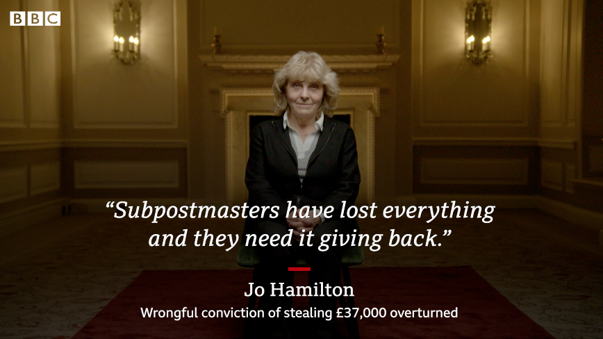 Jo Hamilton was accused of stealing money from the Post Office

She pleaded guilty to a crime she didn’t commit to avoid jail 

Her wrongful conviction was overturned when the truth finally came out about faults in the Post Office IT system

<a href="/BBCOne/">BBC One</a>, 8pm

bbc.in/3MrO3Pg