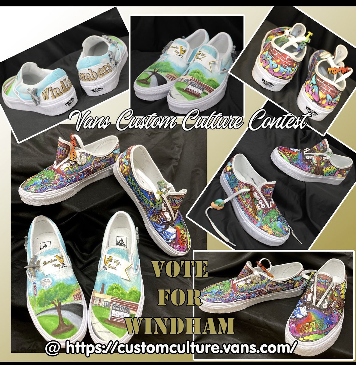 ArtWindham's tweet photo. Our high school made it into the top 50 for the @vanscustomculture contest. Get out there and vote bomber fans!! We need your support!
You can vote at:
https://t.co/vw9TTyISoU
#windhamart #windhamfamily #oaea #ohioarteducationassociation #ohioart #vans #vanscustomculture #vote https://t.co/99kgPK9Clu