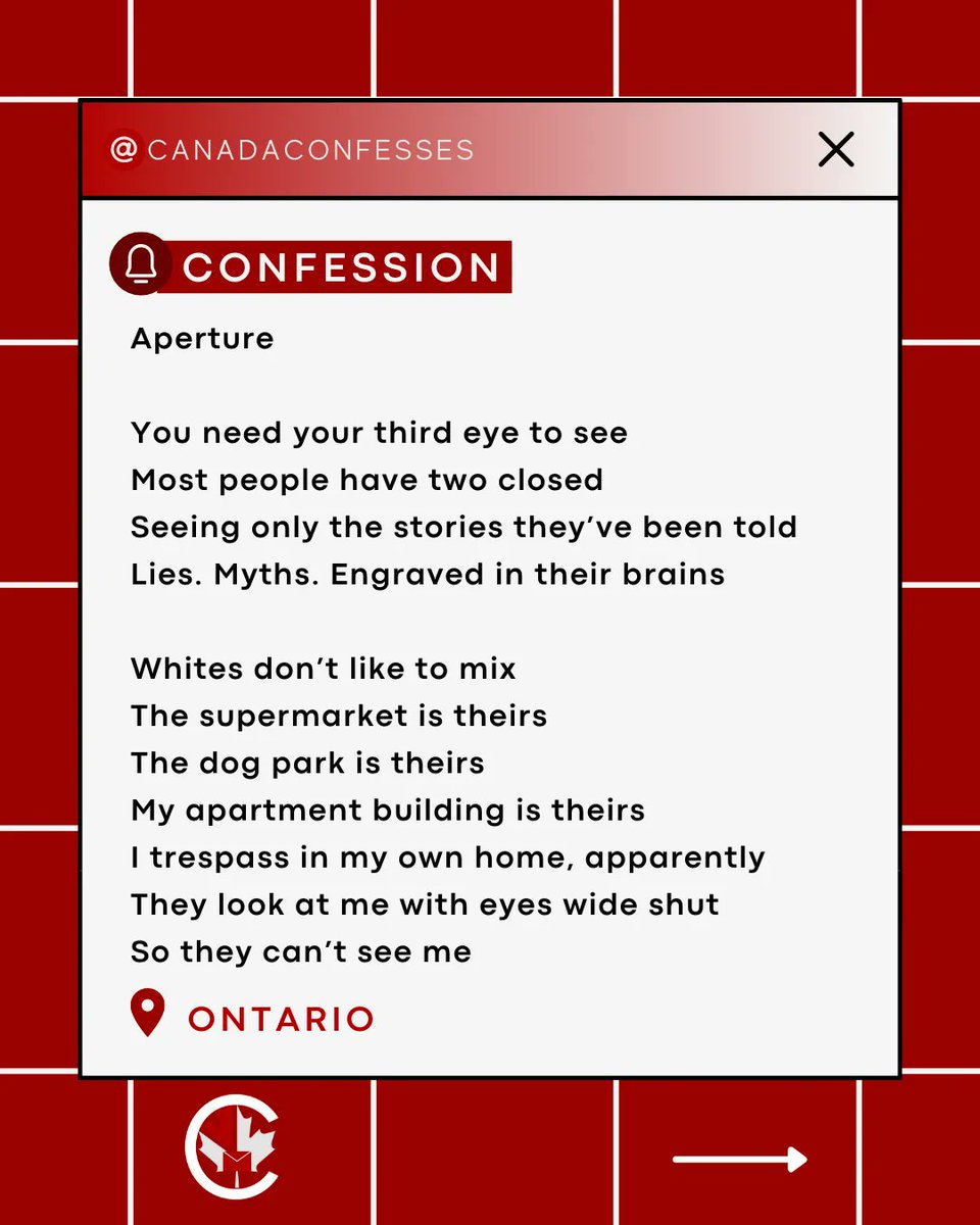 ConfessesCanada's tweet photo. Confession Incoming! This Confession is about misogynoir &amp; "Subtle" Racism in Canada. 

Confession: Aperture
Read more: https://t.co/2ERTvzOZjN

#Misogynoir #Microagressions #SubtleRacism #Racism #Canada #Activism #BlackWomen #Resources #Confession #CanadaConfesses #Poem #Poetry https://t.co/rjb2JSQRvq