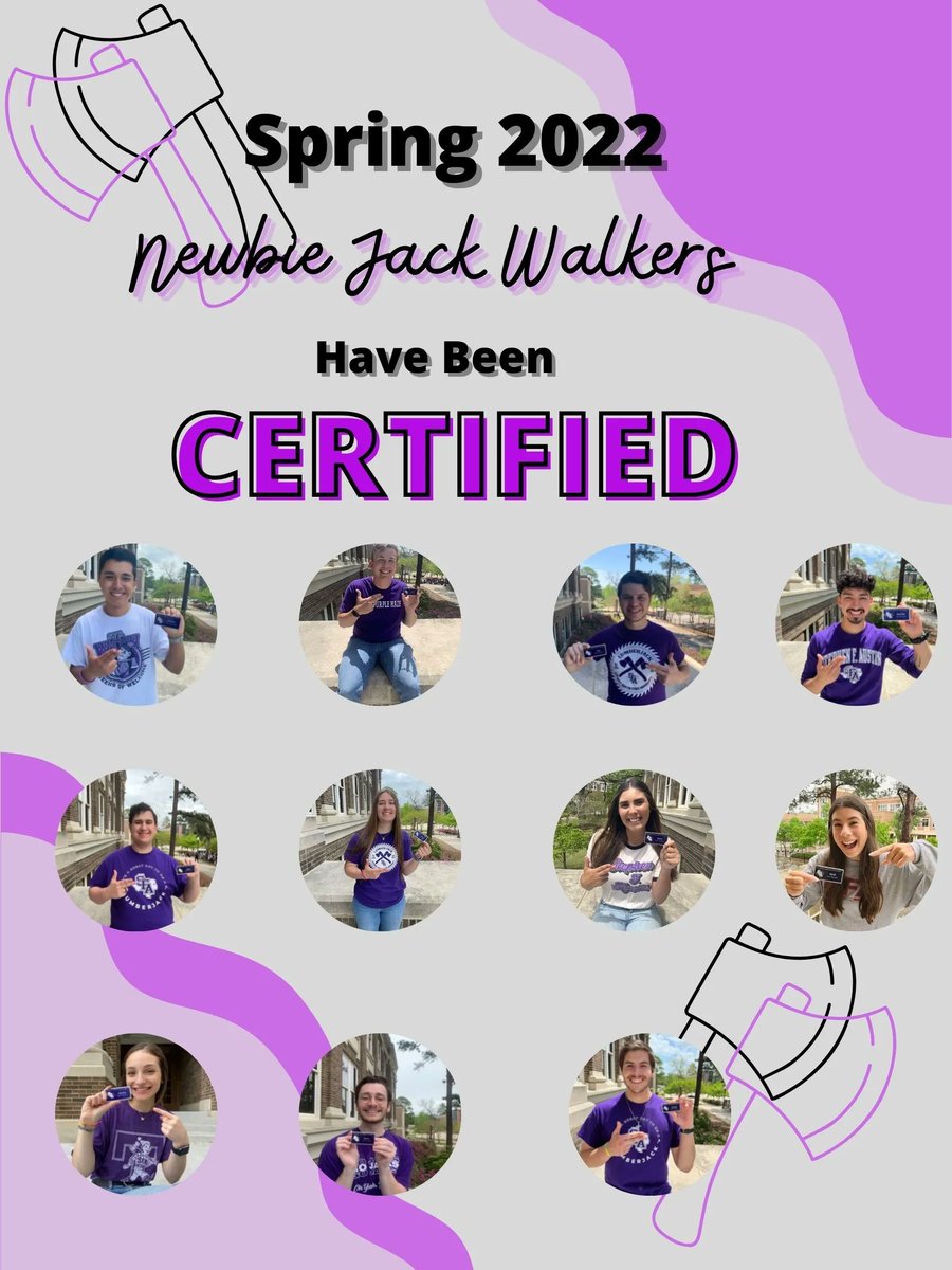 CONGRATS TO ALL THE NEWBIE CERTIFIED JACK WALKERS! We are so proud at all the hard work they put in! Catch them giving tours in the summer!
-
-
-⠀⠀
#sfa #sfasu #axeem #jackwalker #lifechangers