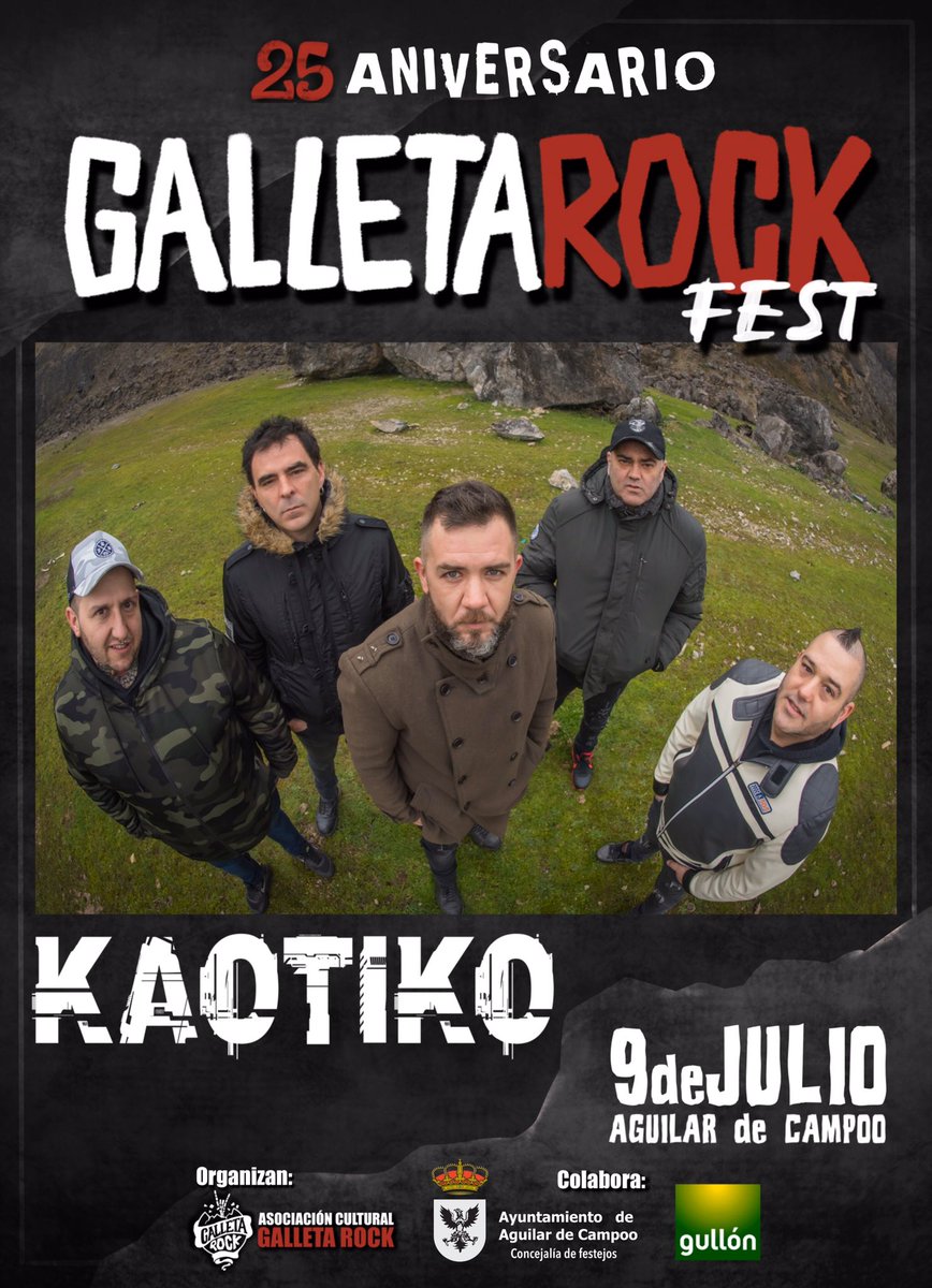 GalletaRockFest's tweet photo. Kaotiko aparece de nuevo en escena con su noveno trabajo de estudio"Sin filtro"💿,un álbum que hará parada en nuestro festival y que mostrará una vez más,un punk-rock🎤de lo más rompedor. Una banda que, sin duda,cada vez apunta más alto 🔝👆🏼
#AlGalletaSeVa #GRF22 @kaotikooficial https://t.co/23B13LPGiJ