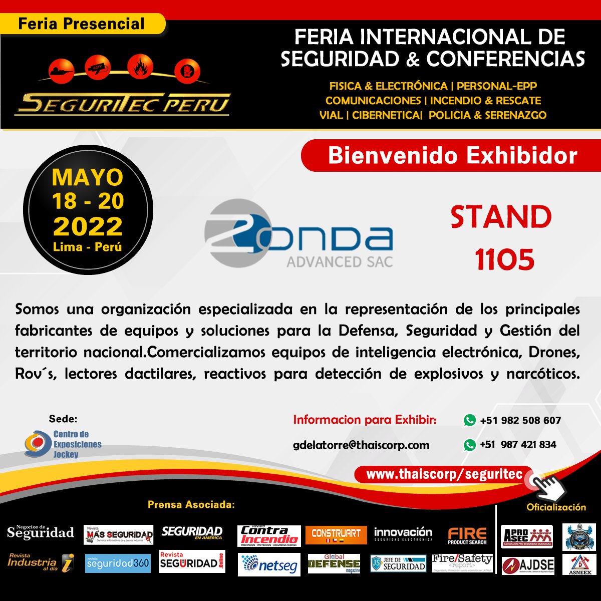 #Zondaadvanced estará presente en la Feria Seguritec Peru 2022. Visítelos en el stand #1105 del 18 al 20 de mayo en el Centro de Exposiciones Jockey.

#seguridad #telecomunicaciones #comunicaciones #electrónica #videovigilancia #zonda #gobierno #municipalidad