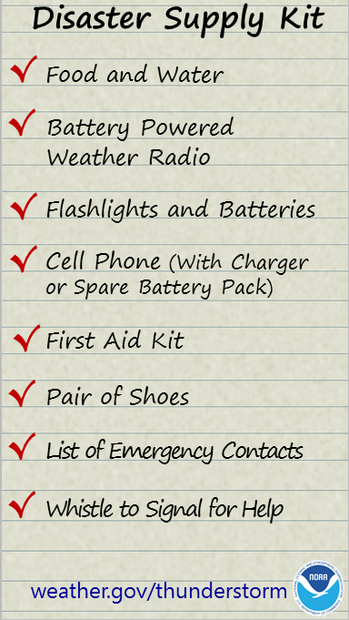 CassCountyND_EM's tweet photo. It is important to have a disaster supply kit ready in case of thunderstorms. Be #WeatherReady
https://t.co/am0ojsa5bO #ndwx #SWAW2022 https://t.co/48Xjrk60C4
