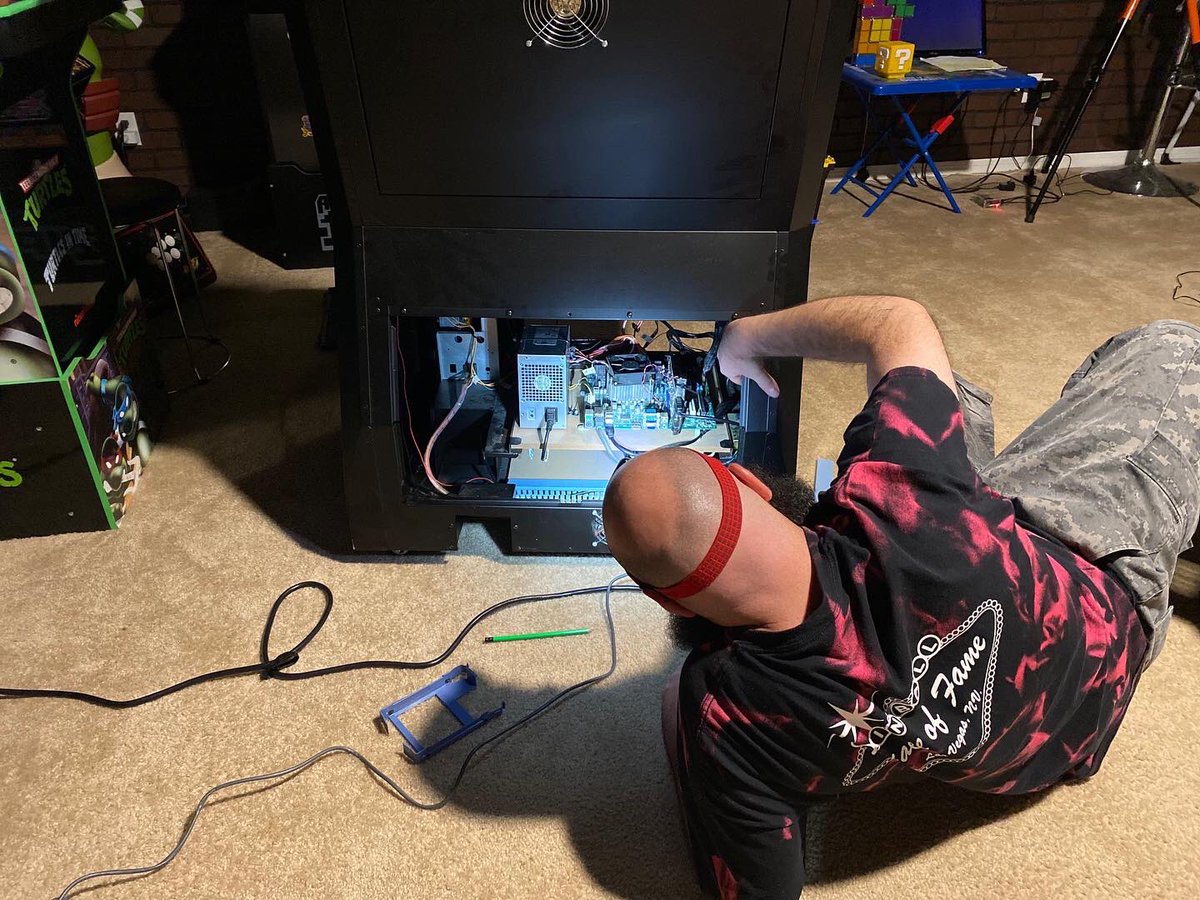 Mrs Living Arcade snapped this shot of me working on my #chewlix #arcadecabinet rocking my headlamp. More on this build to come. #vewlix #homearcade #diy