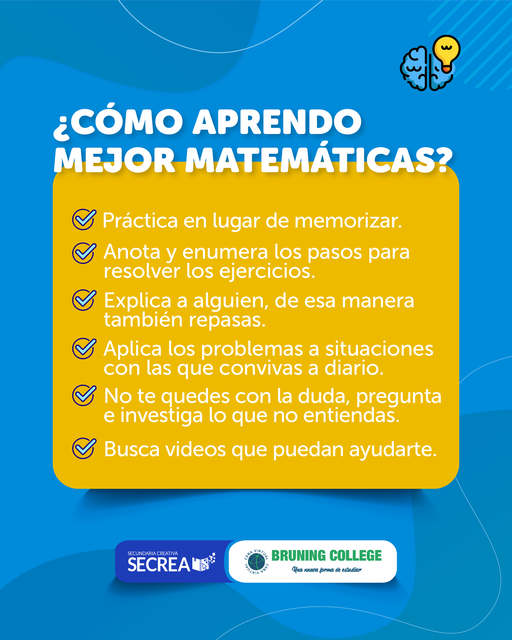 VirgilioFederal's tweet photo. Quieres mejorar en matemáticas, aquí te brindamos algunas recomendaciones para superarte ✅☝️🤓
.
.
.
#Matemáticas #Aprendizaje #Secrea https://t.co/MQOagb93Mg