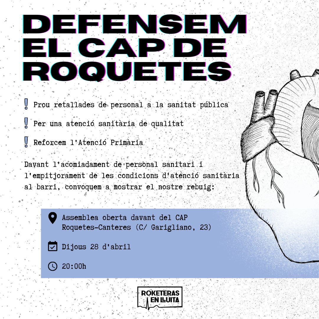 Des de "Roketeras en lluita" (grup de treballadores del CAP Roquetes-Canteres) fem una crida a les mobilitzacions en contra de les retallades en sanitat.