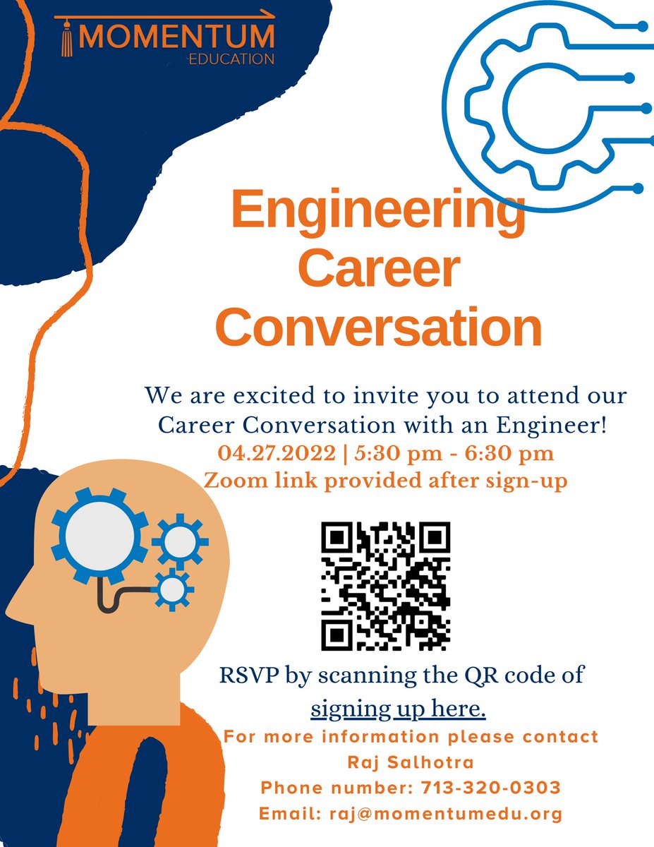 Please join us this Wednesday, April 27, 2022, from 5:30 pm to 6:30 pm, for a career conversation with an IBM 🐝  engineer! 
Please follow the link below to RSVP. 
momentumedu.org/connect 
.
.
.
#CareerConversations #highered #engineers  #Nonprofits #STEM #STEMeducation