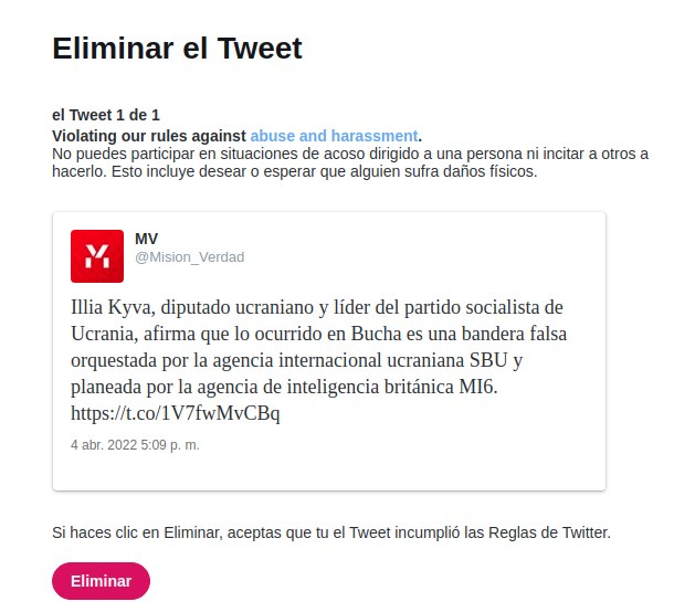 Tuíter 'limita' a la cuenta de @Mision_Verdad por un tuit de hace 21 días. Censura retroactiva.