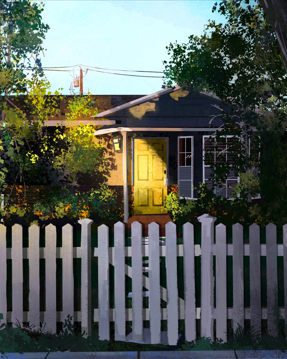 KyoBG's tweet photo. A quick study of a house near by with the light hitting their front door just right. 

 #art #photoshop #backgroundpainting #pleinairpaintings #painting #illustration #digitalpainting #conceptart #landscape #pleinair #housepainting #dailystudy #visualdevelopmentartist https://t.co/OXea99dcgN