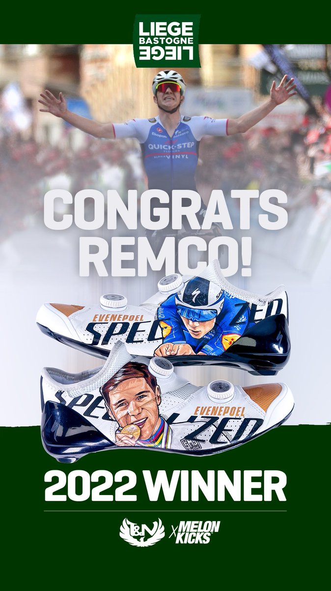 NftCycling_'s tweet photo. We would like to congratulate @EvenepoelRemco and
@qst_alphavinyl for yesterday´s incredible victory in the 2022 Liege-Bastogne-Liege
#melonkicks
#thenandnow
#nftcycling
#remcoevenepoel
#thewolfpack
#liegebastogneliege https://t.co/E2GvR0P6Qx