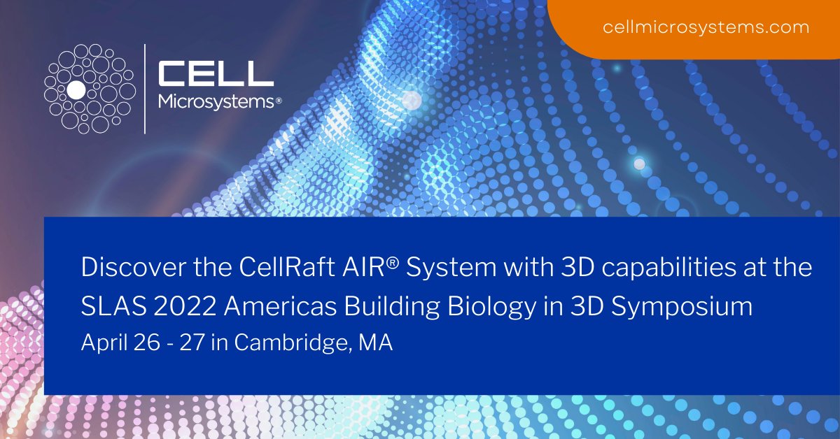 Cell Microsystems (@cellmicrosys) on Twitter photo We'll be in Cambridge for the SLAS 2022 Americas Building Biology in 3D Symposium, April 26-27. Join us for two sessions on Wednesday, March 27: Breakfast + Organoids at 9am and Session 3: Advances in Imaging and Analysis at 10:55am. #3DBio View details: 
hubs.la/Q018Q6870 We'll be in Cambridge for the SLAS 2022 Americas Building Biology in 3D Symposium, April 26-27. Join us for two sessions on Wednesday, March 27: Breakfast + Organoids at 9am and Session 3: Advances in Imaging and Analysis at 10:55am. #3DBio View details: 
hubs.la/Q018Q6870