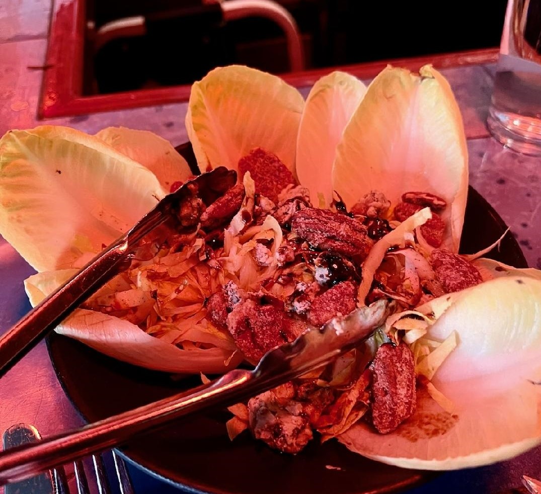 What a discovery, Burrata Bistro Paella Bar Poulsbo, WA. #Endive Salad with Valdeón Cheese, Candied Pecans and Balsalmic Reduction. Oh my, discovered this gem of a place, last week in Poulsbo, WA.   Thanks also to our server and bartender, Milo!