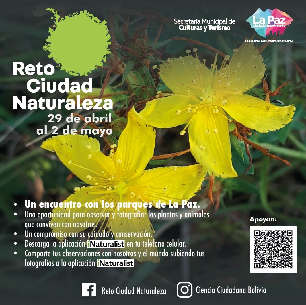 #LaPaz se destaca por su biodiversidad. En 2019, se ubicó en los primeros lugares en el registro fotográfico de plantas y animales gracias al compromiso de sus ciudadanos. Participa del #RetoCiudadNaturalezaLaPaz del 29 de abril al 2 de mayo.

#LaPazCiudadEnMovimiento